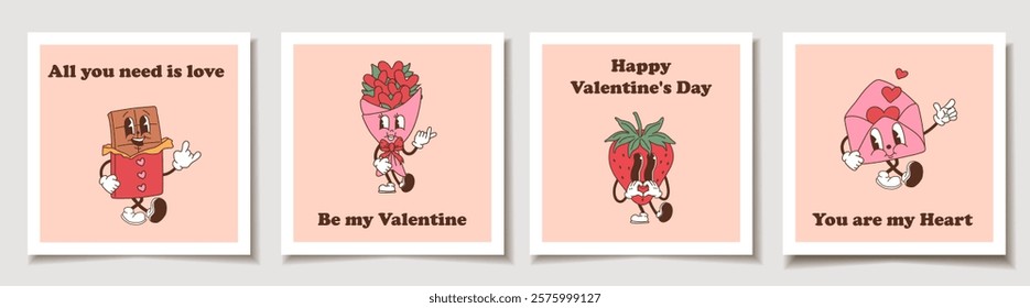 Set of discount price tags. Labels with retro cartoon characters. Love. Valentine's day sale.