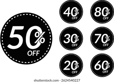 Set of discount promotion badge label. made of numbers With deal percent icon. Vector Illustration of 50% percent discount for your unique selling poster, banner ads and social media post design.