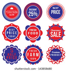 Set of discount and sale price labels, retro vintage styled design badge