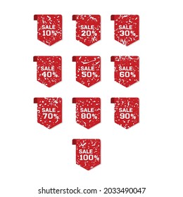 
set of discount sales vector icons template, 10, 20, 30, 50, 60, 70, 80 90, 100 percent sale label symbols, discount flat icon with long shadow
