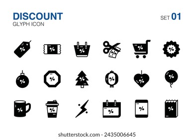 Set discount sign and sale icons.  Glyph icon set01
