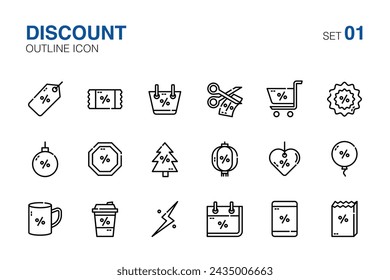 Set discount sign and sale icons.  Outline icon set01