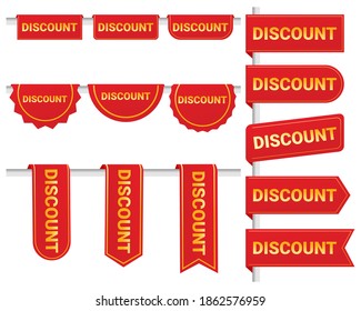 Set of discount sticker label. Red discount badge design concept. Illustration vector