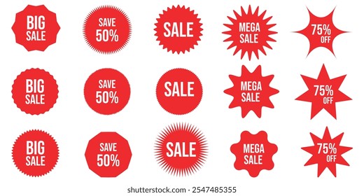 Set of Discount Sticker for Promotion. Sale banner with sunburst Label, blank, stars, tag. Starburst Discount Set. Shopping icons for business, Black Friday, Mega Special Offer, Cyber Monday. Vector