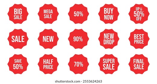 Set of Discount Sticker for Promotion. Sale banner with sunburst Label, blank, stars, tag. Starburst Discount Set. Shopping icons for business, Black Friday, Mega Special Offer, Cyber Monday. Vector