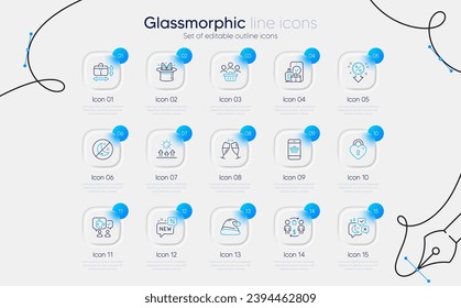 Set of Discount, Sun protection and Insomnia line icons for web app. Buying process, Sleep, Buyers icons. Carry-on baggage, Handbag size, New signs. Hat-trick, Love lock, Santa hat. Vector