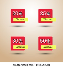 Set of Discount tag, 20 25 30 50 percent sale, Special Offer banner, Advertising Price label, Sale Promo, Vector Illustration