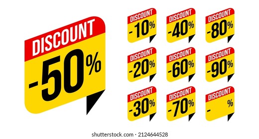 Set of discount tag label vector illustration, sale banner for media promotion with red and yellow color combination