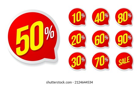 Set of discount tag label vector illustration, sale banner for media promotion with red and yellow color combination