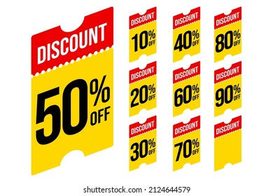 Set of discount tag label vector illustration, sale banner for media promotion with red and yellow color combination