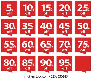 Set of discount tags in red color. Vector illustration