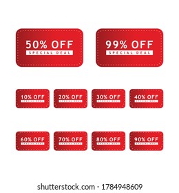 Set of discount tags with text. Limited edition, best choice, special offer, sale. Vector labels for design banners and flyers. Red label with white text isolated on white background.