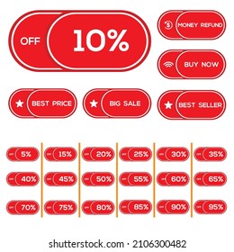 Juego de descuentos a 10, 20, 30, 40, 50, 60, 70, 80, 90 publicidad de venta, descuento con porcentaje en nuevo estilo de tendencia. Ilustración del vector