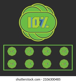 Set of discounts to 10, 20, 30, 40, 50, 60, 70, 80, 90 sale advertisement, Discount with percent in new trending style. Vector illustration