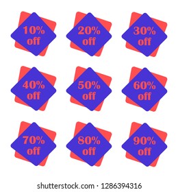 Set of discounts from 10% to 90%. Sell-out. Special offer.
