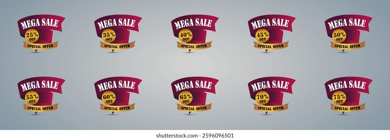 Set of discounts and mega sales banner price tag. Vector EPS10