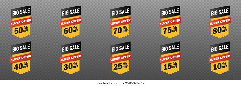 Set of discounts and mega sales banner price tag.