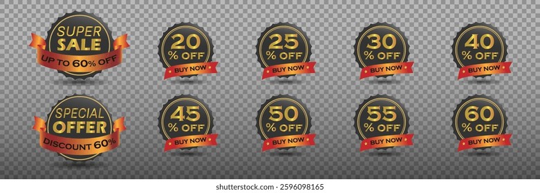 Set of discounts and mega sales banner price tag. Vector EPS10
