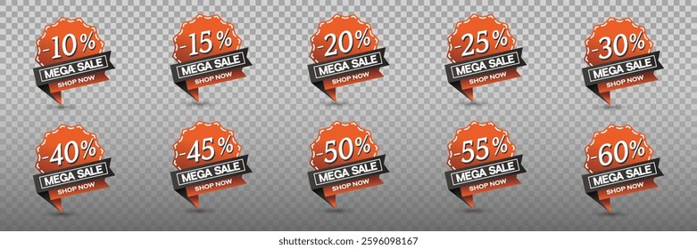 Set of discounts and mega sales banner price tag. Vector EPS10