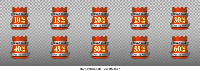Set of discounts and mega sales banner price tag. Vector EPS10