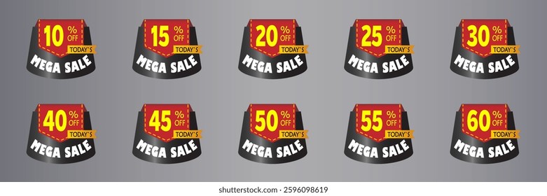 Set of discounts and mega sales banner price tag. Vector EPS10