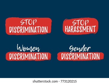 Set of Discrimination, Racism and Harassment label. Font with Brush. Equal Rights Badges. Vector illustration icon.