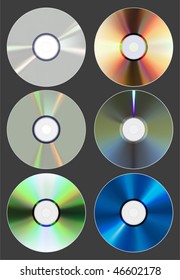 Set of discs. CD DVD Blu-ray. Vector Illustration