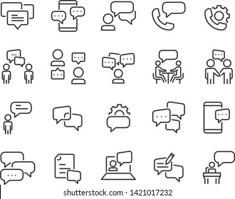 Set Of Discussion Line Icons, Meeting, Bubble, Chat, Conversation, Social