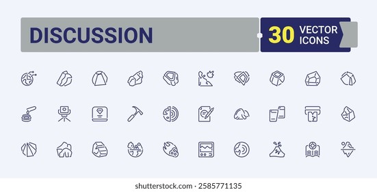 Set of Discussion line icons. Icons schedule, group, leadership, network, vote, call and more. Thin icon design. Editable vector stroke.