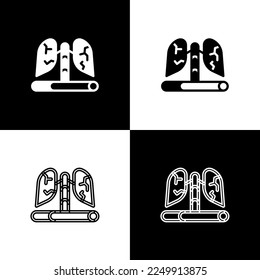 Coloque el icono de los pulmones de la enfermedad aislados en el fondo blanco y negro.  Vector
