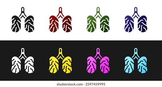 Set Disease lungs icon isolated on black and white background.  Vector