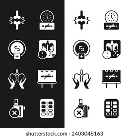 Set Disease lungs, Stop smoking, money saving, Joint pain, knee pain, No time, Lungs, Nicotine gum blister pack and electronic cigarette icon. Vector