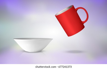 set of dish and cup isolated on background. vector illustration