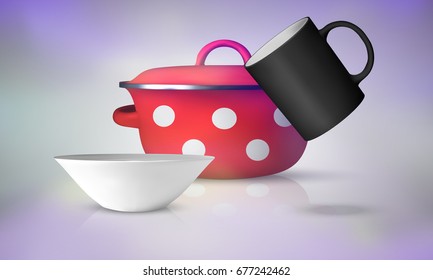 set of dish cup and pan isolated on background. vector illustration