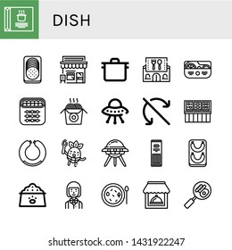 Set of dish icons such as Soup, Sausage, Cafe, Pot, Restaurant, Salad, Shish kebab, Noodles, Ufo, Do not roll, Buffet, Eating, Pasta, Dog food, Waiter , dish