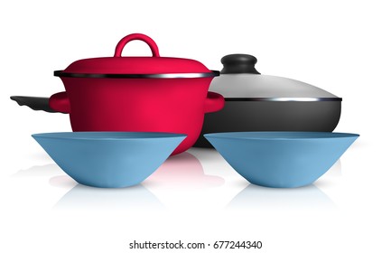 set of dish and pan isolated on white background. vector illustration