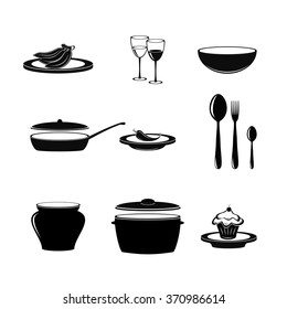 set dishes black and whit