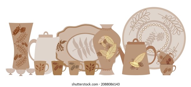 A set of dishes, different sizes and shapes.