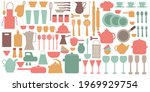 A set of dishes and kitchen utensils for cooking. Flat vector illustration. Elments for kitchen utensils.