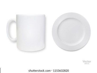 Set of dishes .Plate with a mug ,Vector