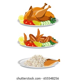 Set of dishes from poultry. Vector illustrations