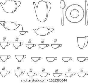 Set of Dishes. Vector Line Icons. One line