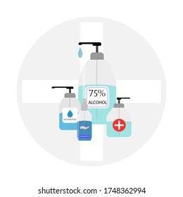 Set of disinfectants, disinfection icon, virus control and disease vector illustration
