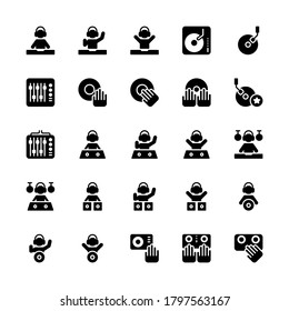 Set of disk jockey, night club glyph style icon - vector