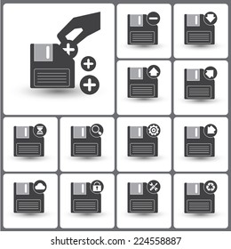 Set of diskette icons for web icon collections.