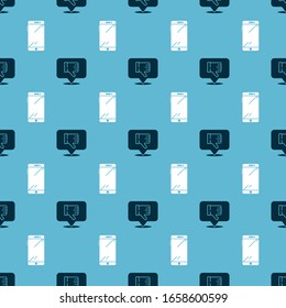 Set Dislike in speech bubble and Smartphone, mobile phone on seamless pattern. Vector
