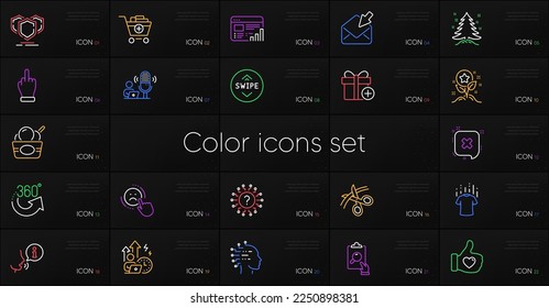 Conjunto de iconos de línea de desagrado, informe Web y signo de interrogación. Incluya Subir, Tijeras, Inspeccionar iconos. Puntos de lealtad, helado, elementos web difíciles de estrés. Añadir regalo, añadir productos, escudos. Vector