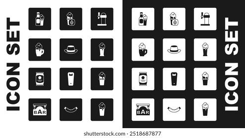 Set Dispenser beer, Oktoberfest hat, Glass of, Beer bottle and glass,  and can icon. Vector