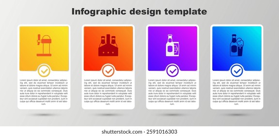 Set Dispenser beer, Pack of bottles, Beer and can and glass. Business infographic template. Vector