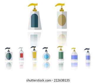 Set of Dispenser Pump Plastic Bottle On White Background